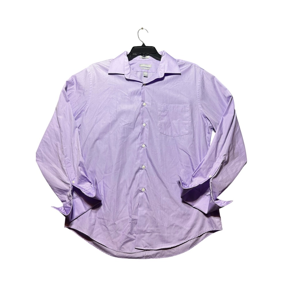 Van Heusen Dress Shirt Mens 17 34/35 Purple Excellent Poplin Fitted Long Sleeve